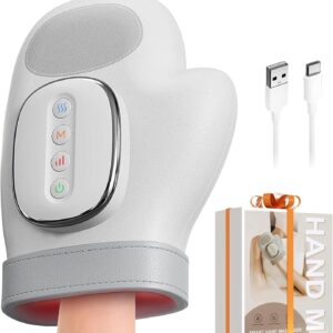 Smart Hand Massager with Heat Compression Relief, for Arthritis & Carpal Tunnel Relief, Cordless Portable Therapy Glove, Electric Shiatsu Wrist/Finger/Palm Massager