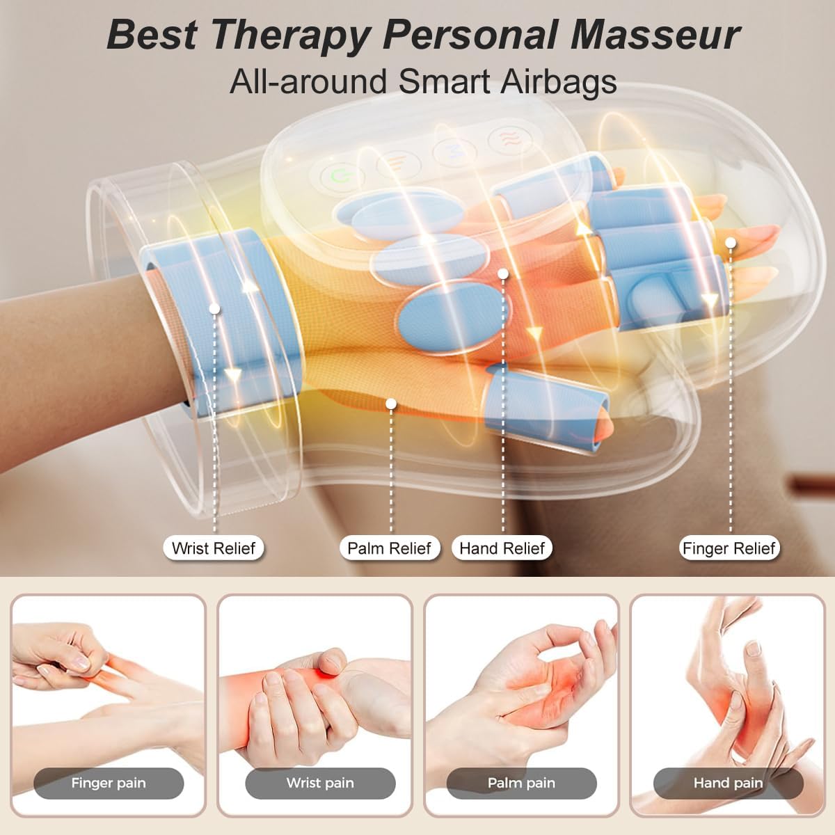Smart Hand Massager with Heat Compression Relief, for Arthritis & Carpal Tunnel Relief, Cordless Portable Therapy Glove, Electric Shiatsu Wrist/Finger/Palm Massager - Image 2